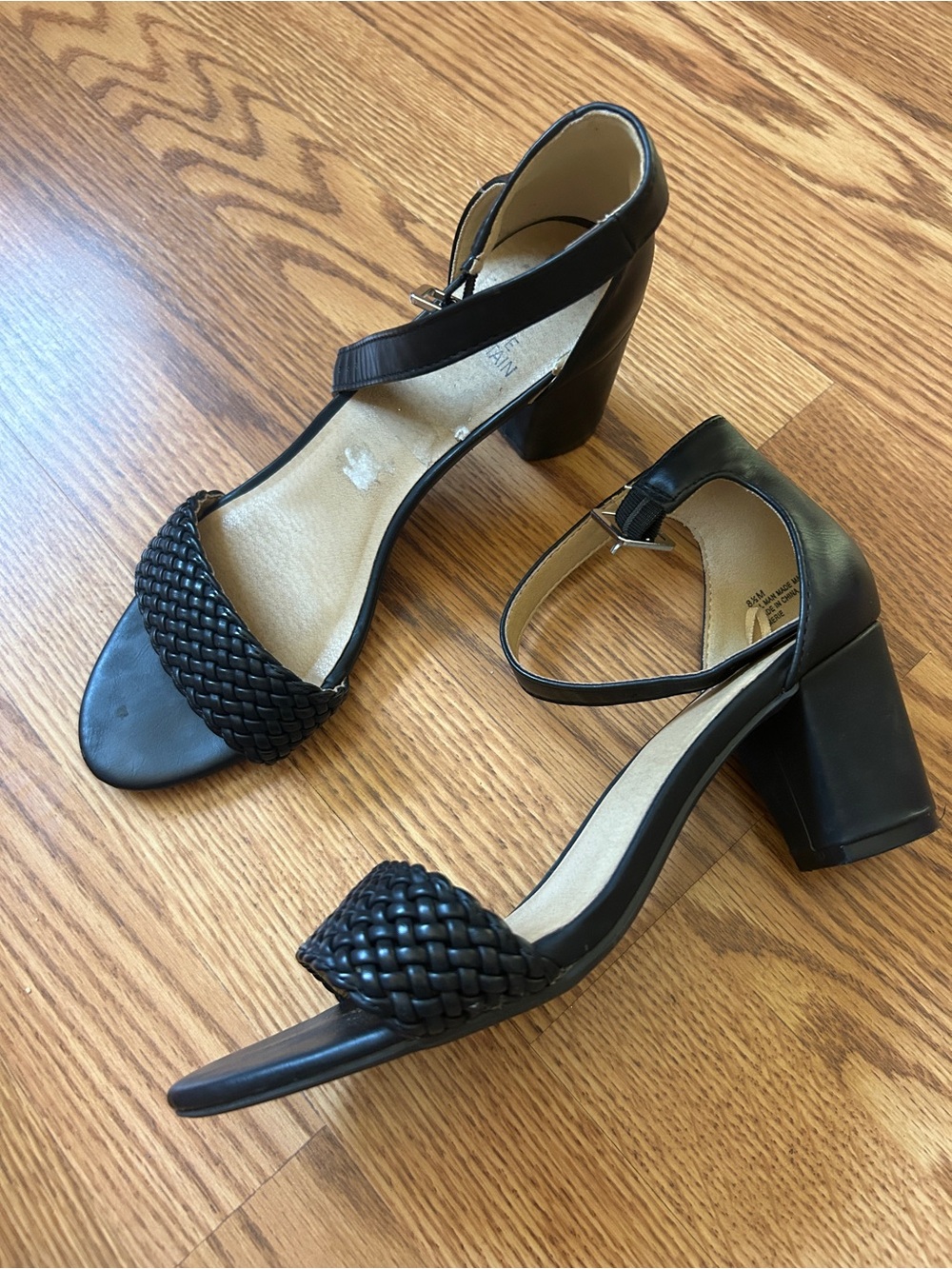 White mountain Black Braided Strap Block Heel Sandals